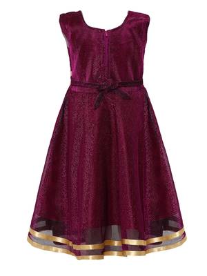 Maroon Embroidered Nylon Kids Frocks 2