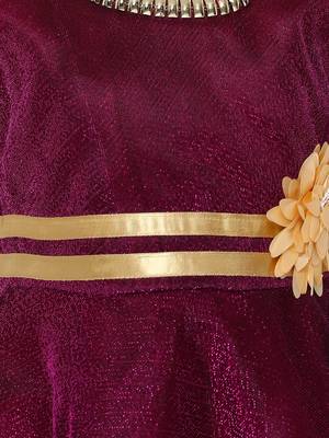Maroon Embroidered Nylon Kids Frocks 3