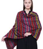 Anekaant Wine & Multicolour Modal Striped Woven Design Shawl