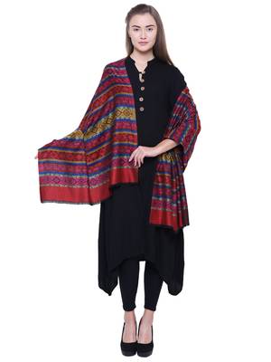 Anekaant Wine & Multicolour Modal Striped Woven Design Shawl 2