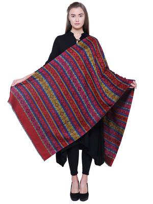 Anekaant Wine & Multicolour Modal Striped Woven Design Shawl 3