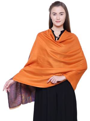 Anekaant Orange & Multicolour Modal Paisley Woven Design Frayed Shawl 1