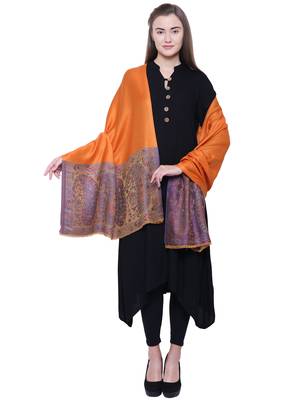 Anekaant Orange & Multicolour Modal Paisley Woven Design Frayed Shawl 2