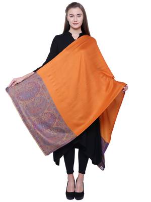 Anekaant Orange & Multicolour Modal Paisley Woven Design Frayed Shawl 3