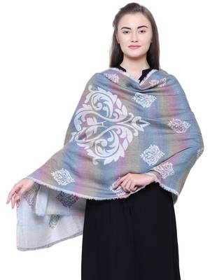 Anekaant White Pastels Viscose Rayon Geometrical Woven Design Shawl 1