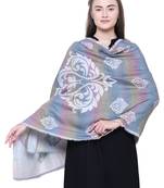 Anekaant White Pastels Viscose Rayon Geometrical Woven Design Shawl
