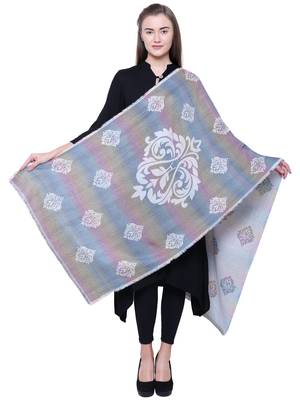 Anekaant White Pastels Viscose Rayon Geometrical Woven Design Shawl 3
