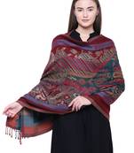 Anekaant Green, Wine & Multicolour Viscose Rayon Floral and Paisley Woven Design Shawl