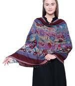 Anekaant Blue, Wine & Multicolour Viscose Rayon Floral and Paisley Woven Design Shawl