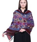 Anekaant Navy, Wine & Multicolour Viscose Rayon Floral and Paisley Woven Design Shawl