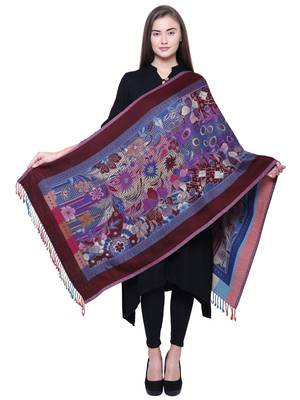 Anekaant Navy, Wine & Multicolour Viscose Rayon Floral and Paisley Woven Design Shawl 3