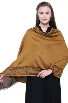 Anekaant Mustard Modal Floral Boder Woven Design Shawl
