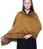 Anekaant Mustard Modal Floral Boder Woven Design Shawl