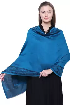 Anekaant turquoise Modal Floral Boder Woven Design Shawl