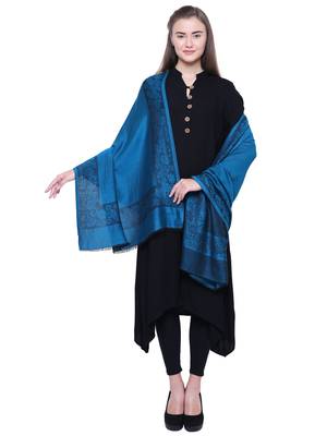 Anekaant turquoise Modal Floral Boder Woven Design Shawl 2