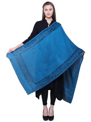 Anekaant turquoise Modal Floral Boder Woven Design Shawl 3