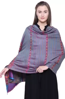 Anekaant Wine & Multicolour Modal Geometrical Woven Design Shawl