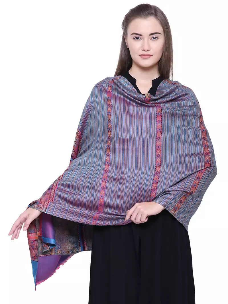 Anekaant Wine & Multicolour Modal Geometrical Woven Design Shawl