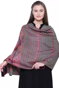 Anekaant Pink & Multicolour Modal Geometrical Woven Design Shawl