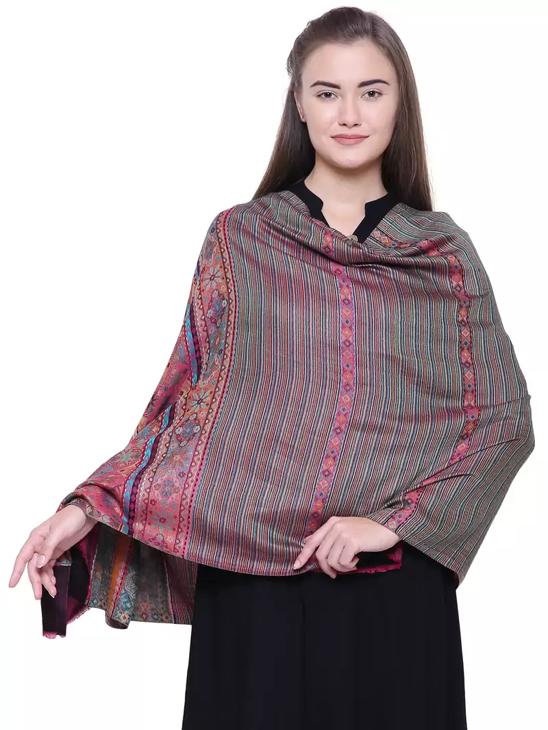 Anekaant Pink & Multicolour Modal Geometrical Woven Design Shawl