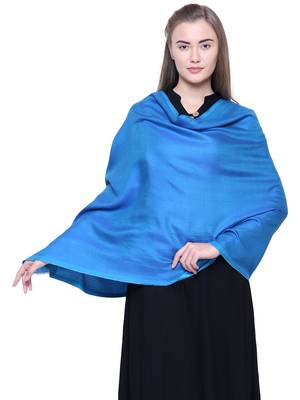 Anekaant Turquoise Modal Solid Woven Design Reversible Shawl 1
