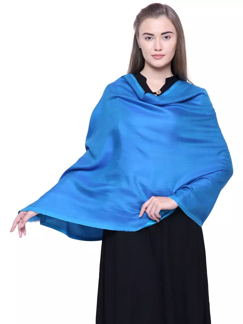 Anekaant Turquoise Modal Solid Woven Design Reversible Shawl