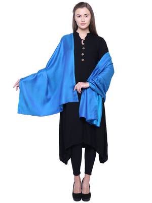 Anekaant Turquoise Modal Solid Woven Design Reversible Shawl 2