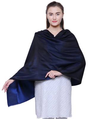 Anekaant Navy Blue Modal Solid Woven Design Reversible Shawl 1