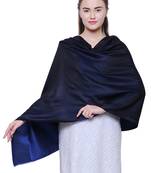Anekaant Navy Blue Modal Solid Woven Design Reversible Shawl