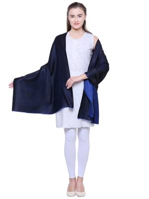 Anekaant Navy Blue Modal Solid Woven Design Reversible Shawl 2