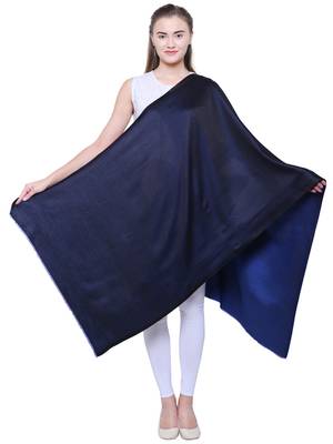 Anekaant Navy Blue Modal Solid Woven Design Reversible Shawl 3