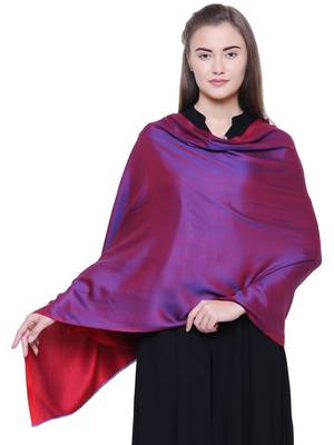 Anekaant Red Modal Solid Woven Design Reversible Shawl 1