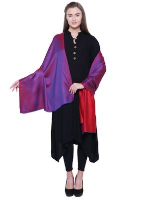 Anekaant Red Modal Solid Woven Design Reversible Shawl 2