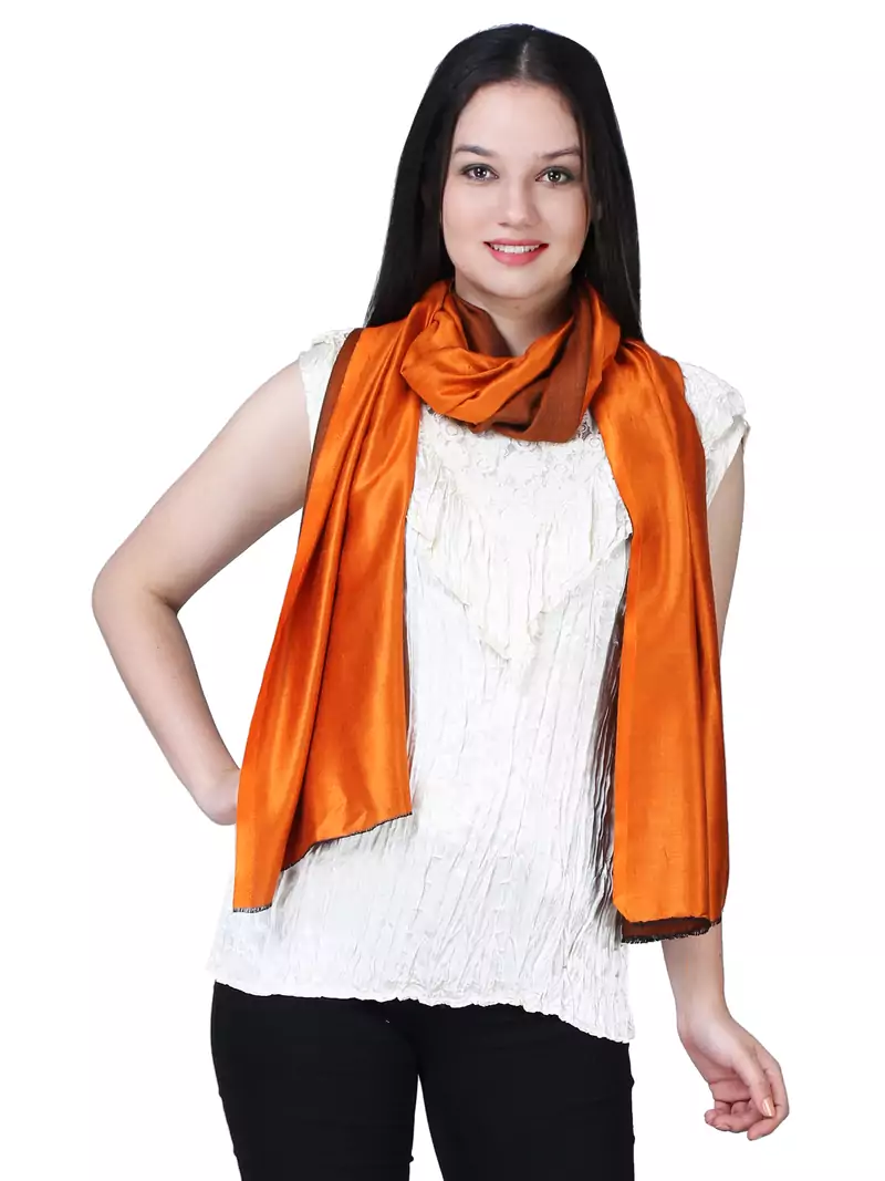 Anekaant Orange Modal Solid Woven Design Reversible Shawl