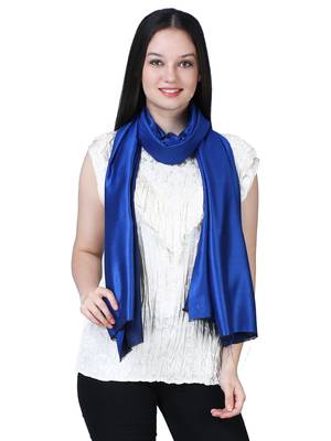 Anekaant Dark Blue Modal Solid Woven Design Reversible Shawl 1