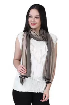 Anekaant Beige Modal Solid Woven Design Reversible Shawl