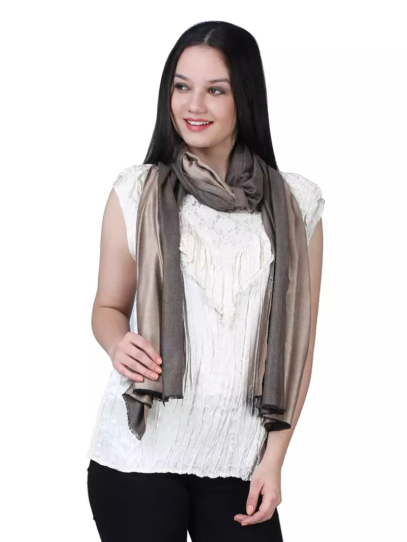 Anekaant Beige Modal Solid Woven Design Reversible Shawl