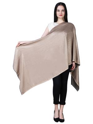 Anekaant Beige Modal Solid Woven Design Reversible Shawl 3