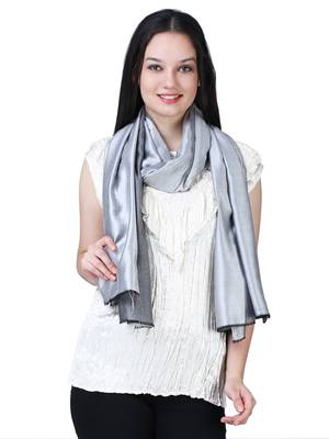 Anekaant Grey Modal Solid Woven Design Reversible Shawl 1