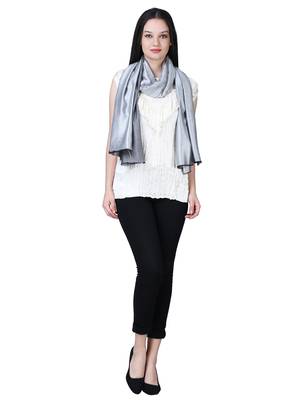 Anekaant Grey Modal Solid Woven Design Reversible Shawl 2