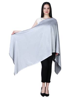 Anekaant Grey Modal Solid Woven Design Reversible Shawl 3