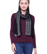 Anekaant Black Viscose Rayon Striped Woven Design Stole