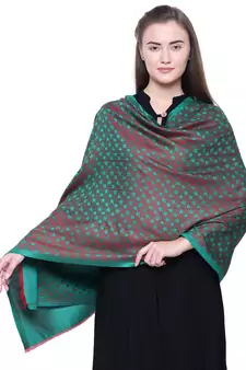 Anekaant Green Modal and Lurex Stared Woven Design Shawl