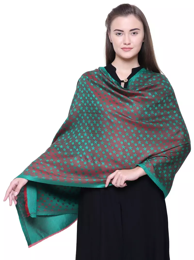 Anekaant Green Modal and Lurex Stared Woven Design Shawl