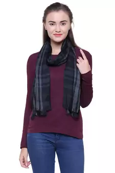Anekaant Black & Multicolour Checked Viscose Rayon Woven Design Scarf