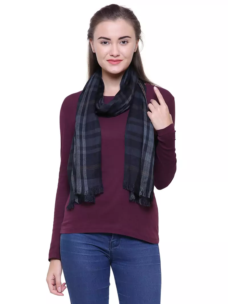 Anekaant Black & Multicolour Checked Viscose Rayon Woven Design Scarf