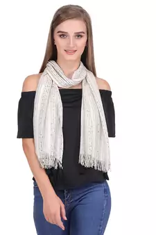 Anekaant Off White and Multicolour Cotton Long Scarf (50X180 cm)