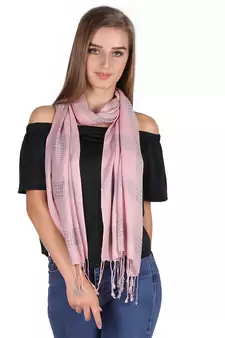 Anekaant Coral Chekered Viscose Fringed Stole (70X180 cm)