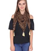 Anekaant Brown & Black Synthetic Polyester Animal Printed Tasselled Scarf.