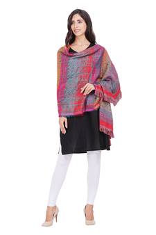 Anekaant Red & Grey Cotton Viscose Geometric Woven Design Shawl